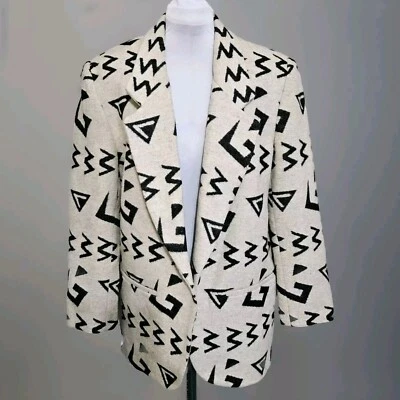 Blazer The Icing Vintage Años 90 Estampado Geométrico Mezcla Lana Mujer Talla Pequeña Funciona Grande Foto 1 de 4