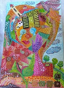 Original Painting13 X 9 Inch Acryl Color+markers On Canvas Directly From Artist - Picture 1 of 12