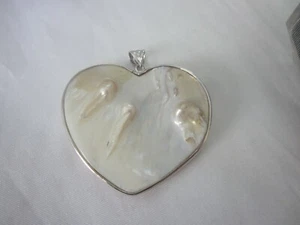 Blister Mother of Pearl Heart Shaped Pendant 925   1.75" - Picture 1 of 3