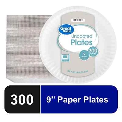 Great Value Uncoated Paper Plates, 9", 300ct - Изображение 1 из 4