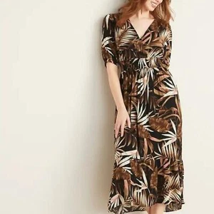 NUEVO Maxi Vestido Antiguo Azul Marino Tropical Hoja de Palma Cintura Definida Talla L Nuevo con Etiquetas - Imagen 1 de 12