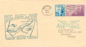 USA 1934 decorative superb rare First Flight BRISTOL – CHARLOTTESVILLE VIRGINIA - Picture 1 of 2