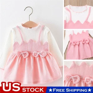 Toddler Baby Kids Girl Princess Pageant Party Long Sleeve Bowknot Dresses 0-24M - Picture 1 of 8