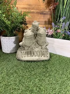 STEINGARTEN NIEDLICH WILLKOMMEN FROSCHKRÖTE FAMILIENSTATUE ORNAMENT - Bild 1 von 7