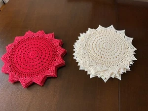 12 tapetes redondos crochet encaje mantel individual rojo blanco festivo Lituania Navidad nuevo - Imagen 1 de 10
