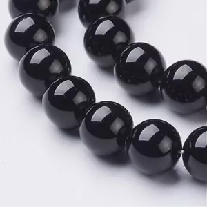 Onyx Gemstone Beads Black Natural Shiny Round 4mm 6mm 8mm Diameter - Picture 1 of 10
