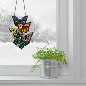 Tiffany Style 5 Butterfly Cluster Stained Glass Window Panel - Picture 1 of 5