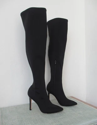Halston Heritage para mujer talla 7 Dani Botas de Vestir Negras Sobre la Rodilla Tela Superior Foto 1 de 4
