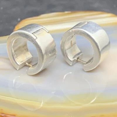 Rare Ralph Lauren Wide Huggie Hoop Silver W/14K Post Earrings 24.13g - Image 1 of 4