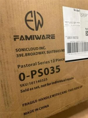 ^ Famiware Dinnerware Square 12-Piece Set Plates & Bowls White & Gold NEW - Image 1 of 3