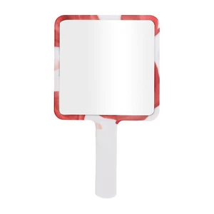 1 Pc Women Floral Square Handheld Mirror for Business Travel Gym White Red - Picture 1 of 4