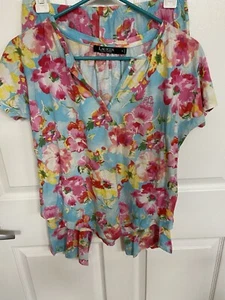 Ralph Lauren Pajama Set Women’s Small Floral Cotton Capri Pant & Top - Picture 1 of 17