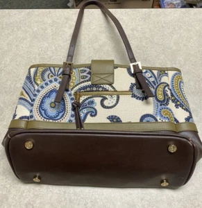 Spartina 449 Juliette Paisley Print Linen with Leather Turn-Key Classic Tote Bag - Picture 1 of 9