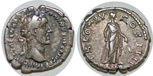 ANTONIN LE PIEUX Denier TR POT XV - COS IIII// TRANQ +152 ROME C.826 - Foto 1 di 1