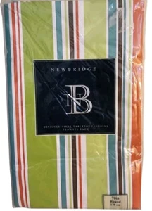 NewBridge Outdoor Vinyl Tablecloth Flannel Back 70" Round Striped Green Blue - Picture 1 of 7