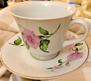 Taza de té y platillo vintage rosa Morning Glory flor hueso porcelana ¡encantador! - Imagen 1 de 9