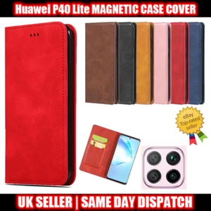Magnetic Book Cover Case for Huawei P40 Lite Card Wallet Leather Slim Fit Look - Picture 1 of 11