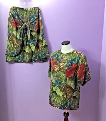 Conjunto Argenti de Colección Para Mujer Talla 8 Floral Falda Rodilla Acolchada Top Túnica 100% Seda Foto 1 de 4