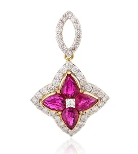 0.90ct Natural round diamond 14k BIS Hallmarked yellow gold ruby wedding Pendant - Picture 1 of 6