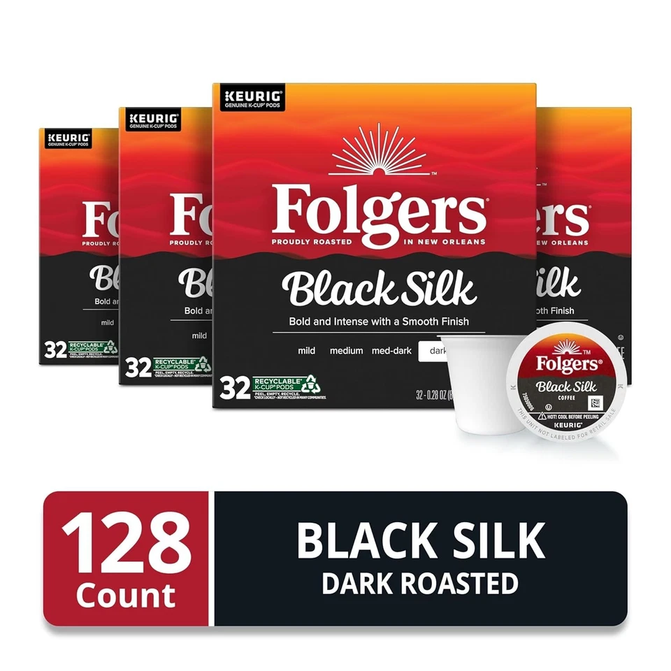 Cápsulas de café Folgers Dark Roast Black Silk K-Cup, 128 cápsulas Keurig K-Cup Foto 1 de 4