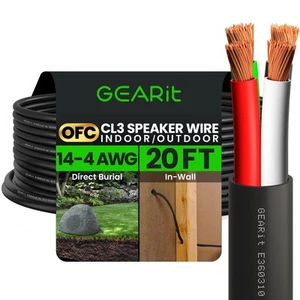 GEARit 14/4 Speaker Wire (20 Feet) 14AWG Gauge, Black 4-Conductors/Outdoor Di... - Picture 1 of 7