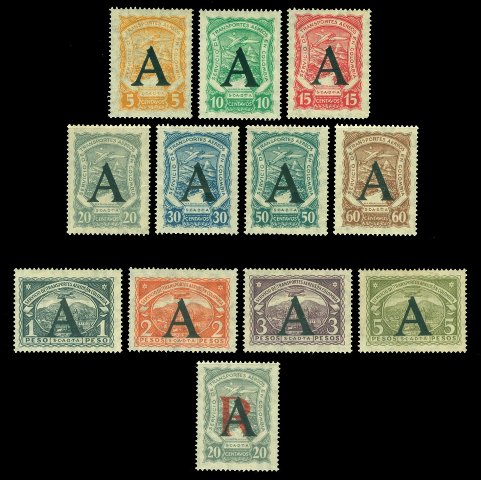 COLOMBIA 1923 AIRMAIL SCADTA Germany "A" ovpt set Sc# CLA23-CLA33 +CFLA2 mint MH - Image 1 of 2