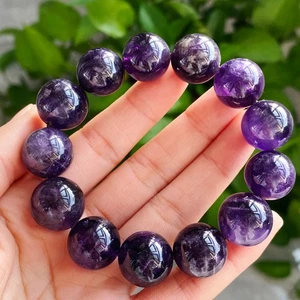 16mm Natural Rare Purple Amethyst Crystal Beads Bracelet - Picture 1 of 7