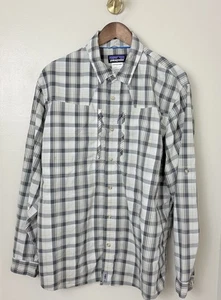 Camisa Patagonia Sun Stretch Tech L Gris LS Cuadros Nylon Peces Caminata LOGOTIPO DE DEFECTO UPF - Imagen 1 de 13
