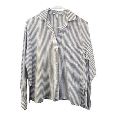 Camisa para mujer Derek Lam 10 Crosby azul blanco a rayas manga larga con botones Foto 1 de 4