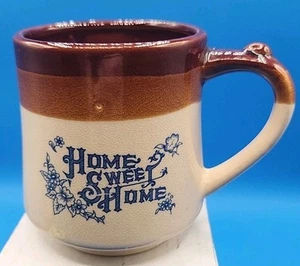 Vintage Stoneware Mug Tea Bag Holder Coffee Cup Brown Home Sweet Home EUC - Picture 1 of 8