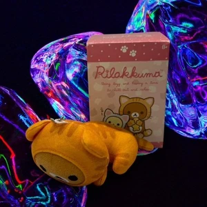 San-X Rilakkuma Easy Going Cats Series Rilakkuma as Orange Cat Plush Keychain - Picture 1 of 4
