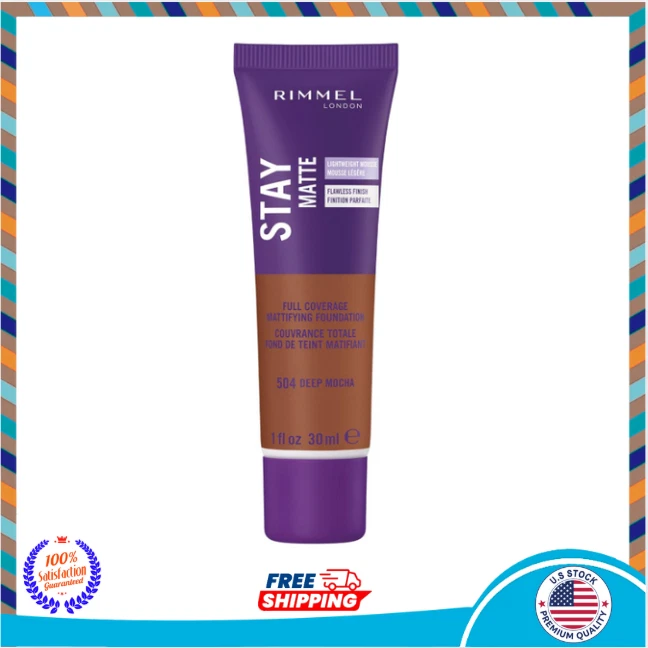 Rimmel London Stay 哑光液体慕斯 - 504 深摩卡 - 粉底,1 盎司 — 第 1/4 张图片
