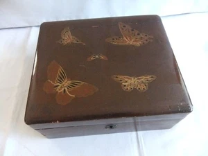 JOYERO BARATIJA VINTAGE CHINO MARRÓN LACADO PINTADO A MANO 7,5x20x16cm - Imagen 1 de 12