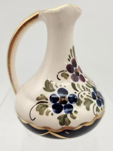 Pequeña crema pintada a mano vintage púrpura azul rojo floral 4" #5111 - Imagen 1 de 9