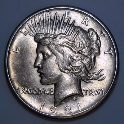 1921 Peace Dollar Key Date High Relief Silver Dollar AU k204 - Image 1 of 2