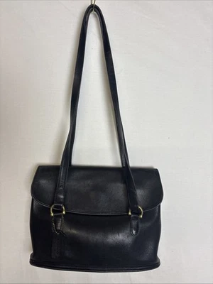 Cartera bandolera Coach vintage de cuero negra con doble asa Foto 1 de 4