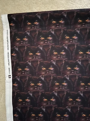 BLACK CAT FACES PACKED HALLOWEEN COTTON FABRIC-MYSTERIOUS GOLD EYES! - 28" x 43" - Image 1 of 3