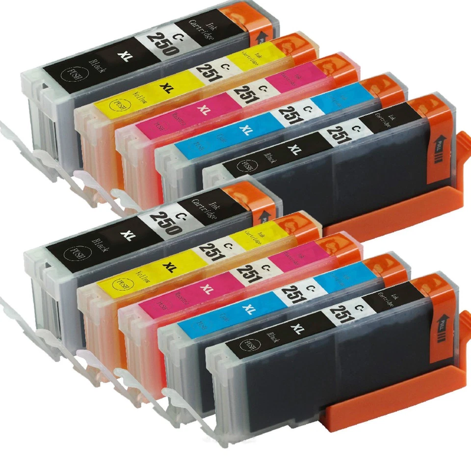 Paquete de 10 tintas para Canon PGI-250XL CLI-251XL Pixma IP7220 MG5420 MG6320 MX722 MX922 Foto 1 de 1