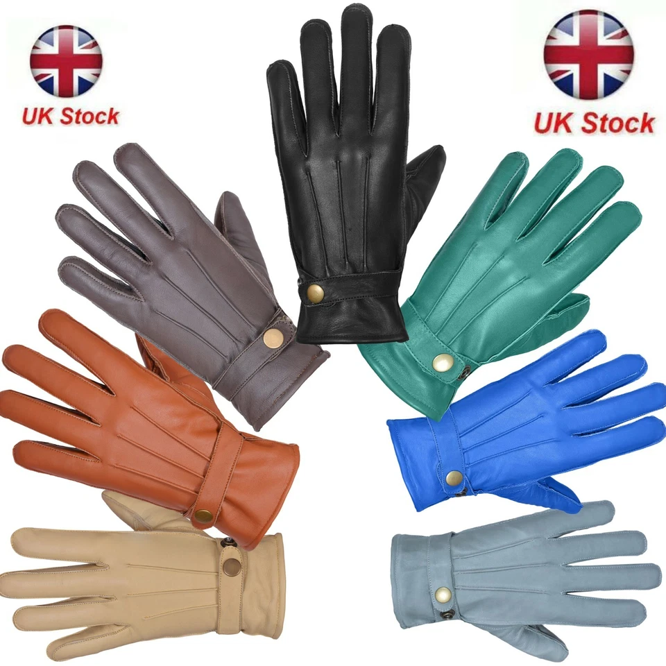 Leather gloves soft feel lining fleece winter warm outdoor walking 100% leather - Image 1 of 4