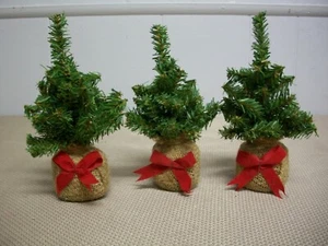 Lot 3 Artificial Pine Tree in Burlap Bag Red Bow Christmas Holiday Home Decor - Picture 1 of 4