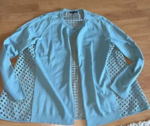 Lafayette 148 Damen Gr. Lg. Hellblaue Strickjacke mit Lochverschluss und einem Knopf - Bild 1 von 6