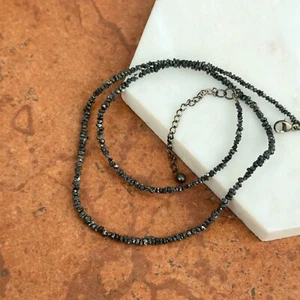 Vintage Sterling Silver Rough-Cut Black Diamond Beaded Chain Necklace 16-18" - Picture 1 of 6