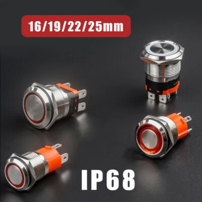Metal Pushbutton Switch LED 16/19/22/25mm Momentary Latching IP68 Waterproof - Image 1 of 4