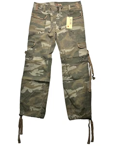 Joy Jeans Cargo Pant Women's Large Green Camouflage Cotton Ankle Zip Drawstring - Picture 1 of 9