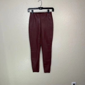 Wolford Faux Leather Leggings Pants Womens 4 Panel Pull On Red - Picture 1 of 5