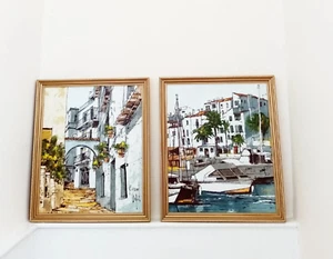 Two Reproduction Vintage French Artworks by Bernard Dufour Framed On Canvas - Picture 1 of 10