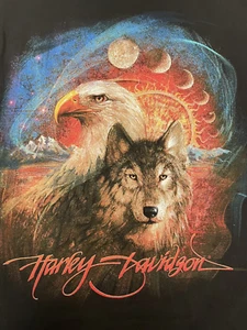 Vtg Y2K Men's Harley Davidson Shirt Wolf Eagle Lunar Moon Sequence XL FL VGC - Picture 1 of 9