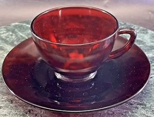 Anchor Hocking Royal Ruby 1 Tea Cup & Saucer Priced per 2 Pc set 6 available. - Picture 1 of 3