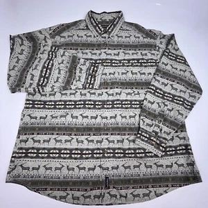 Vintage 2000s Y2K Woolrich AOP Deer Aztec Button Up Long Sleeve Shirt Men's XL - Picture 1 of 22