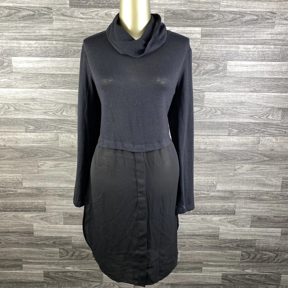 FEVER 圆领长袖蓝色/黑色连帽高低衬衫连衣裙女式 M 码 — 第 1/4 张图片